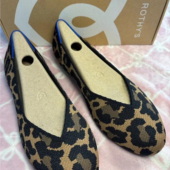 Rothy's Black and Tan Leopard Flats - Picture 1 of 6